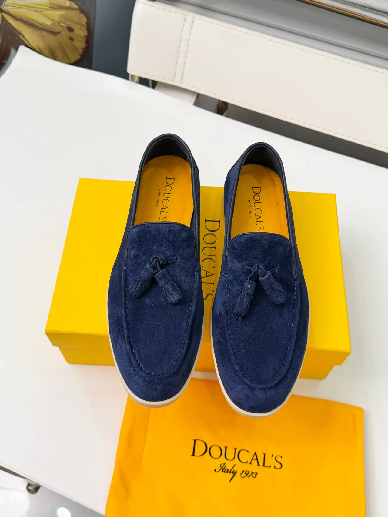 DOUCAI'S Navy Beige Suede Tassel Detail Loafer 5