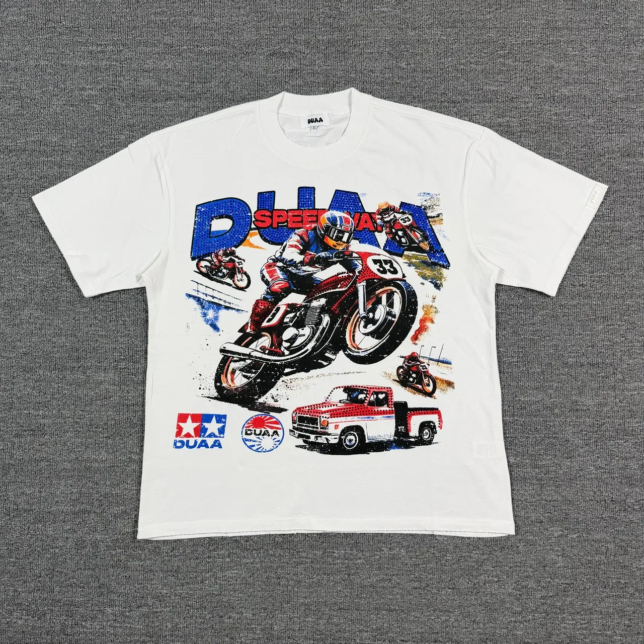 DUAA Racing Graphic Print White T-Shirt 4