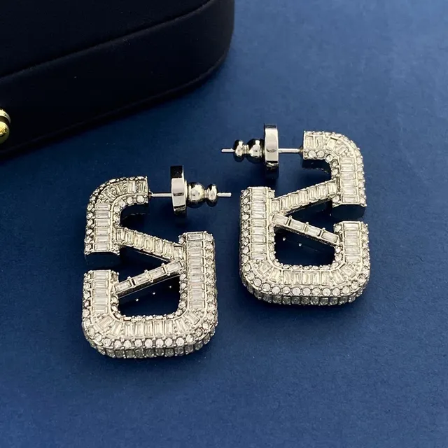 Emerald and Clear Baguette Crystal Letter-Shaped Oversized Stud Earrings 3
