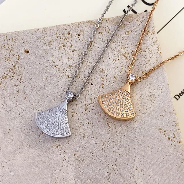 Fan-Shaped Pavé Crystal Pendant Necklace 2