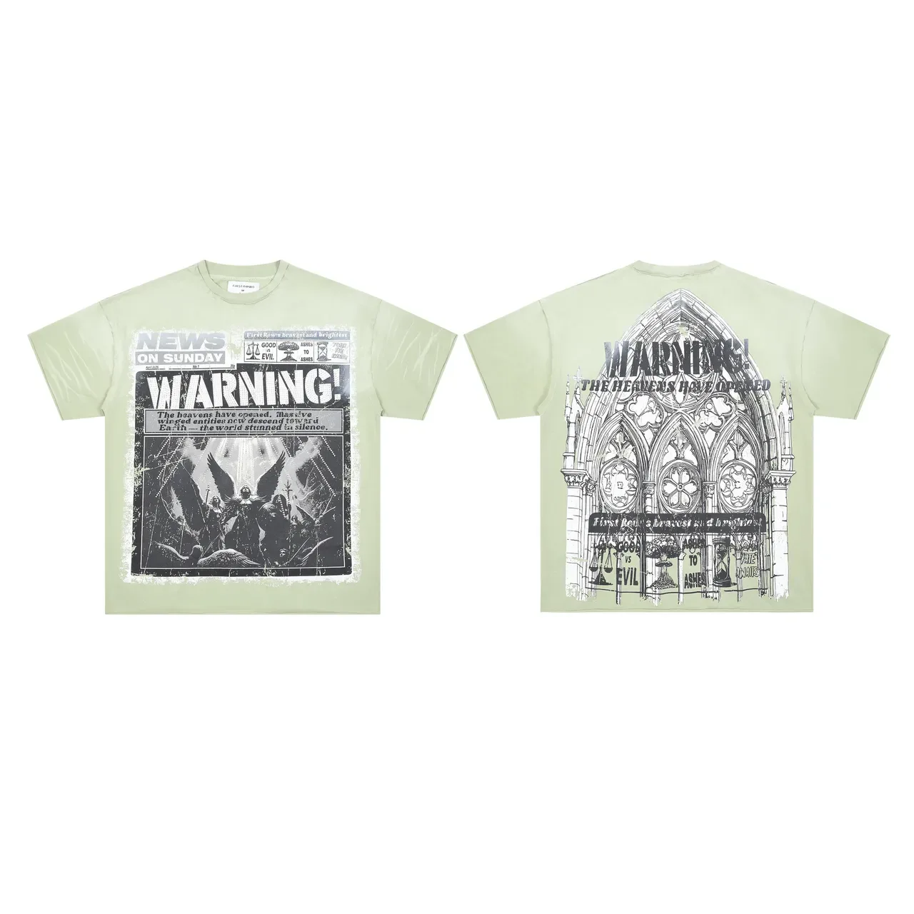 FIRSTROW Newspaper Warning Graphic Mint Green T-Shirt 2