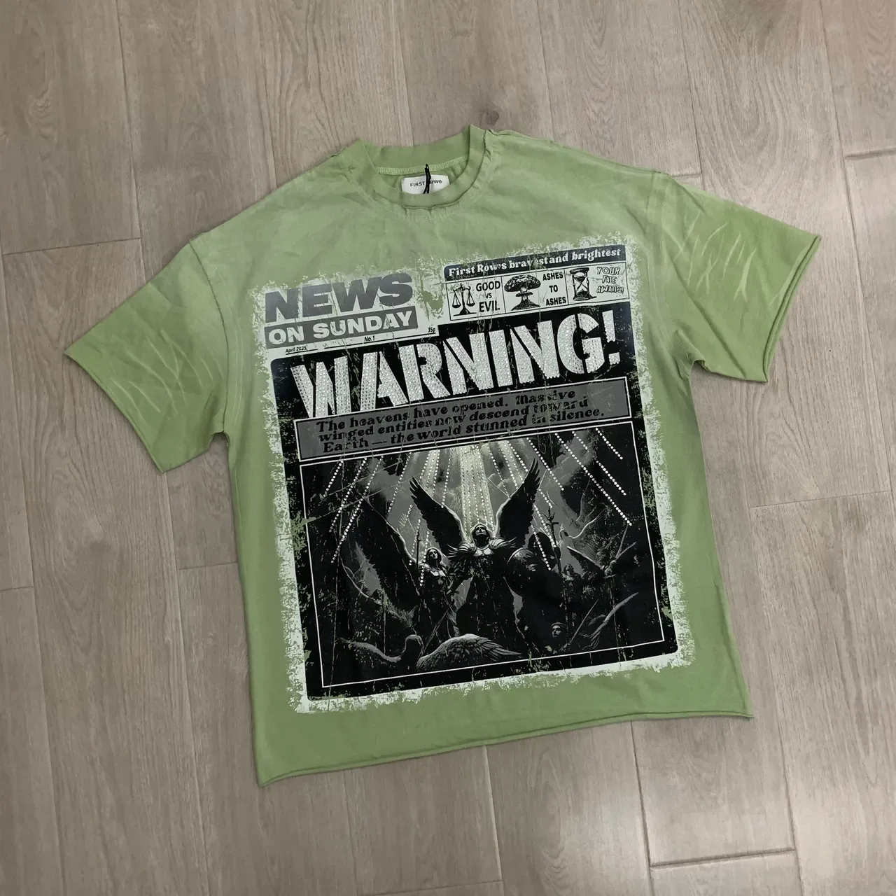 FIRSTROW Newspaper Warning Graphic Mint Green T-Shirt 5