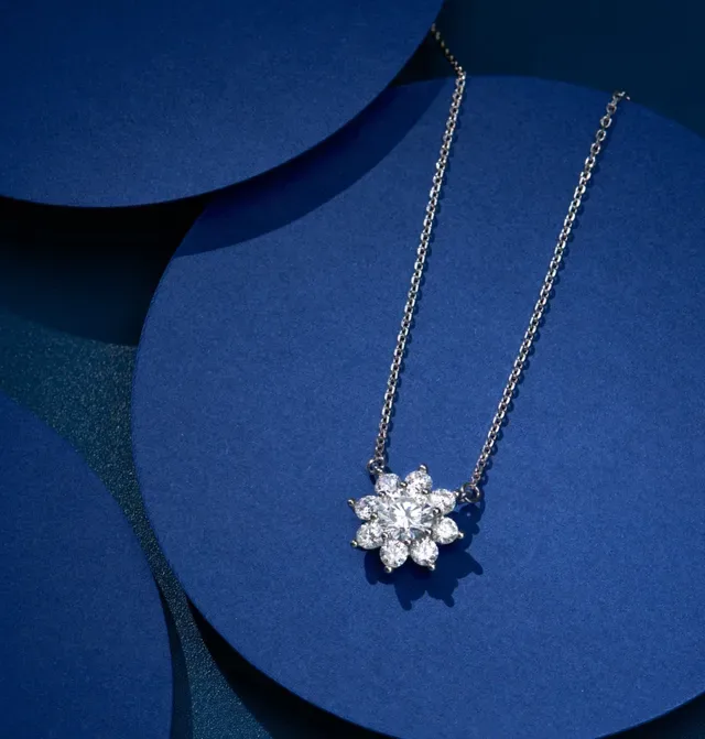 Floral Cluster Diamond Pendant Necklace 5