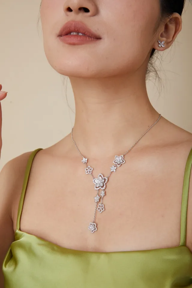 Floral Pavé Crystal Y-Drop Necklace 7