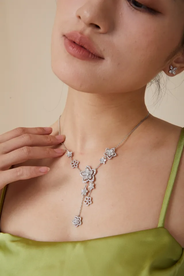 Floral Pavé Crystal Y-Drop Necklace 2