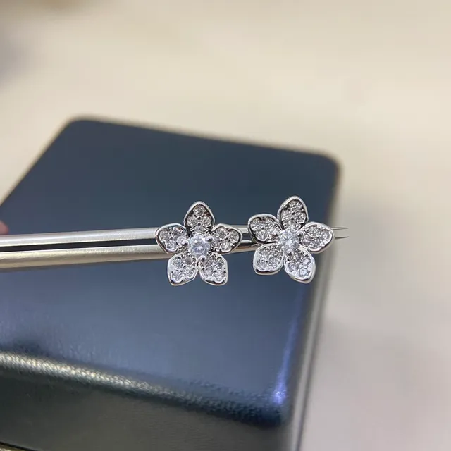 Flower-Shaped Pavé Stud Earrings 2