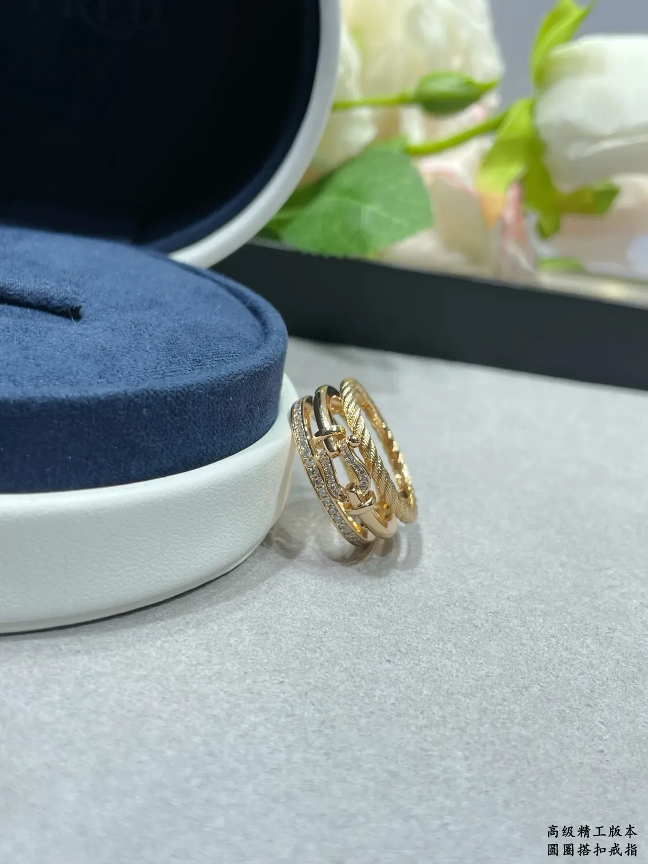 Fred Force 10 Multi-Band Rope and Buckle Pavé Diamond Rings 4