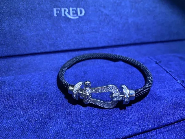 FRED Red Black Rope Cord Pavé Diamond-Clad Clasp Bracelet 4
