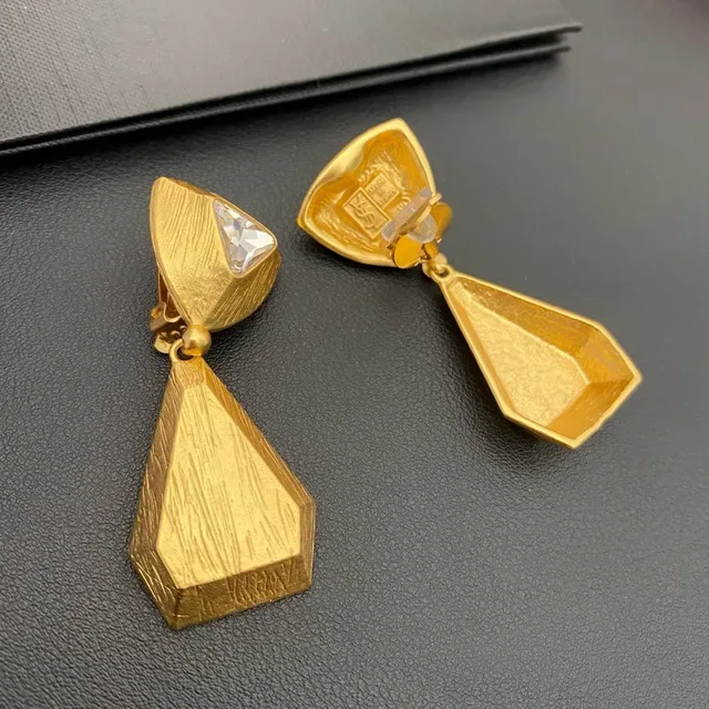 Geometric Textured Gold-Tone Triangular Crystal Dangle Earrings 3
