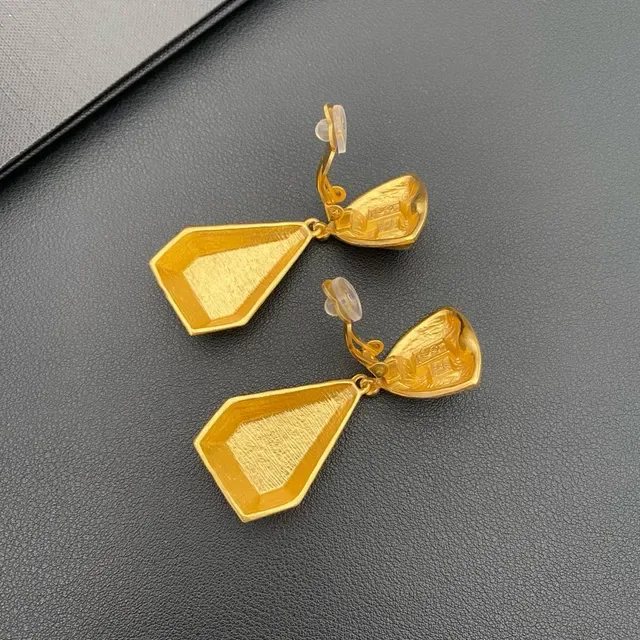 Geometric Textured Gold-Tone Triangular Crystal Dangle Earrings 4