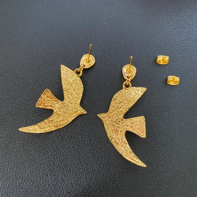 Gold and Silver Textured Swallow Drop Earrings 4