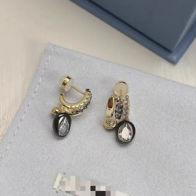 Gold Black Huggie Base Pavé Crystal Bands Earrings 9