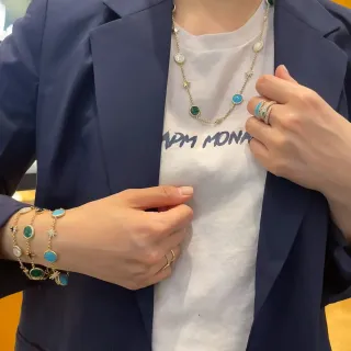 Collier Chaîne Or Bleu Cabochon Rond Gemmes