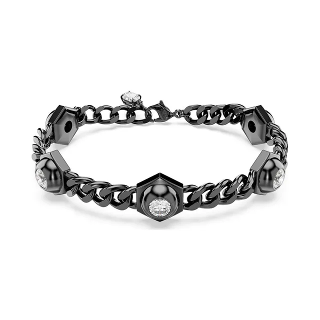 Gold Curb Chain Hexagonal Bezel-Set Stone Bracelet 8