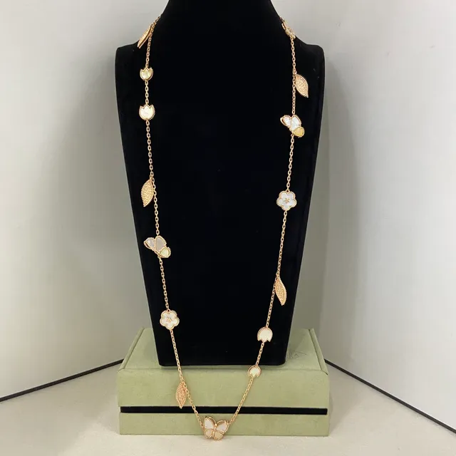 Gold Multicolor Clover-Link Motif Enamel Inlay Necklace 12