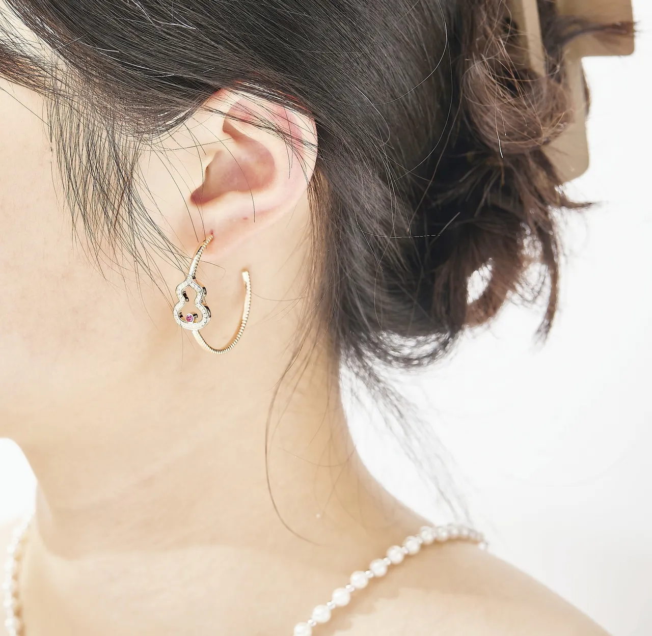 Gold Pink Pavé-Set Earrings 2