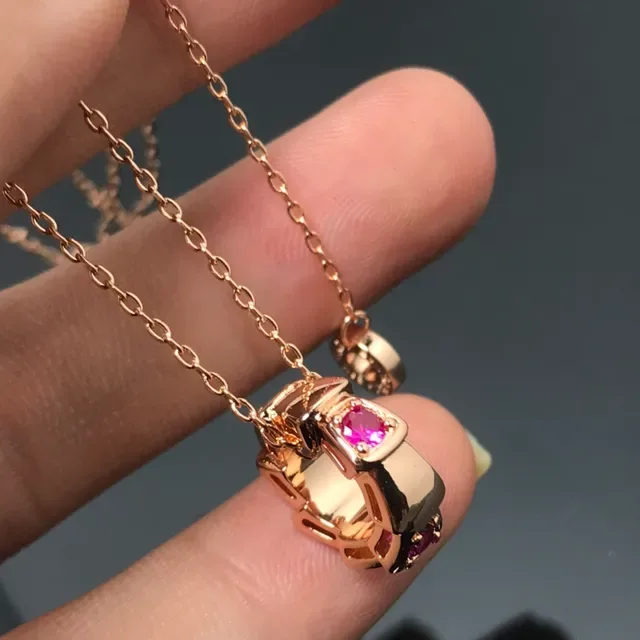 Gold Pink Rose Faceted Gemstones Necklace 6