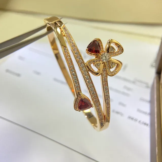 Gold Red Bangle Pavé Crystal Band Bracelet 4