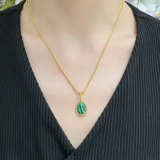 Collier Chaîne Or Tressée Pendentif Goutte Malachite Bélière