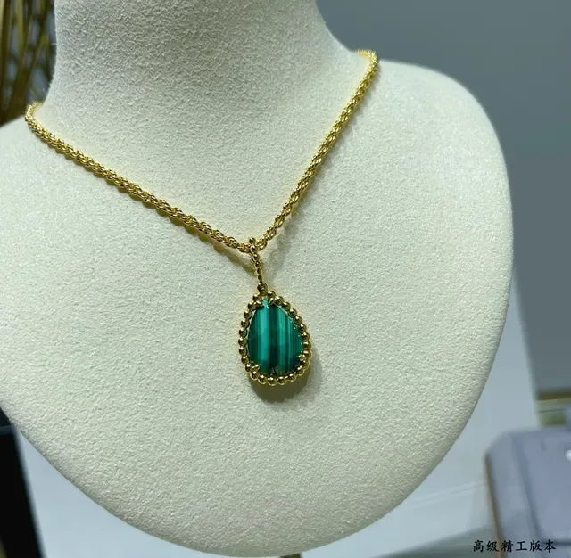 Gold Rope Chain Teardrop Malachite Bezel Pendant Necklace 3