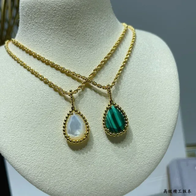 Gold Rope Chain Teardrop Malachite Bezel Pendant Necklace 7