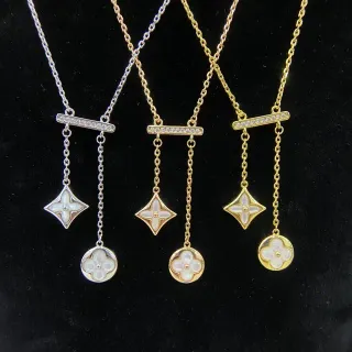Collier bar-and-dangle en or et argent pavé-set