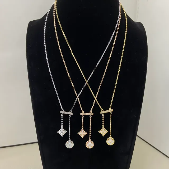 Gold Silver Bar-and-Dangle Pavé-Set Necklace 2