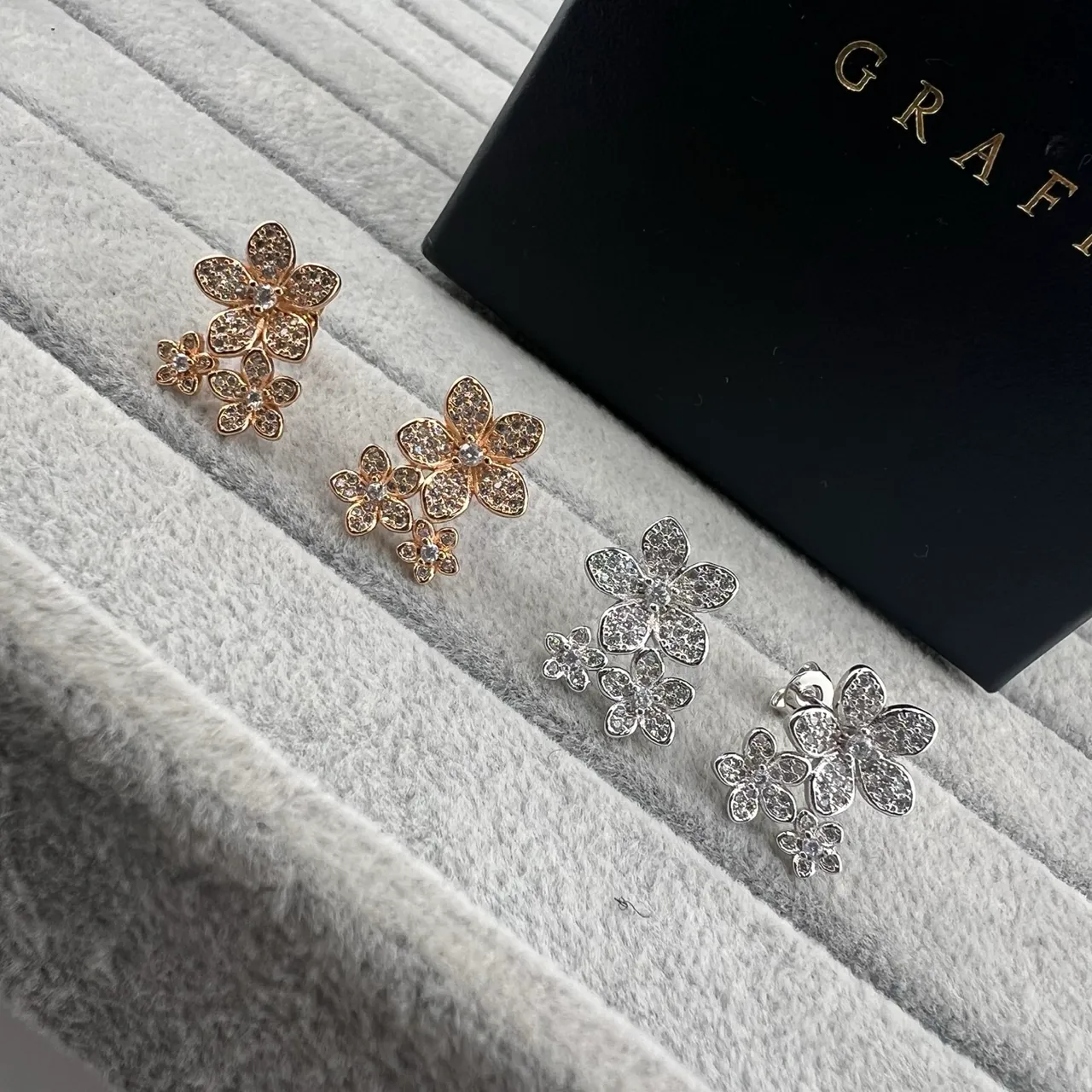 Gold Silver Floral Motif Pavé Crystal Setting Earrings 4