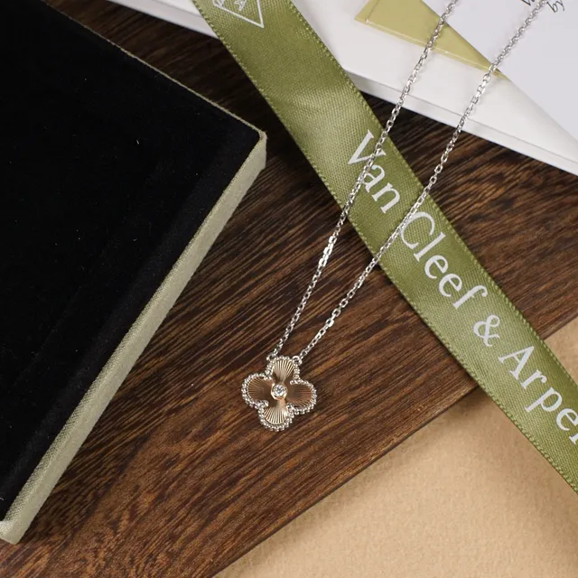Gold Silver Four-Petal Floral Pendant Sunburst-Textured Petals Necklace 8