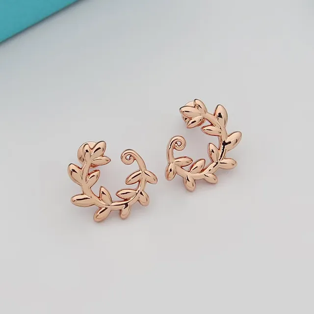Gold Silver Leaf-Motif Hoop-Style Earrings 6