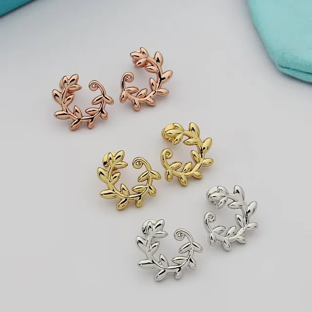 Gold Silver Leaf-Motif Hoop-Style Earrings 7