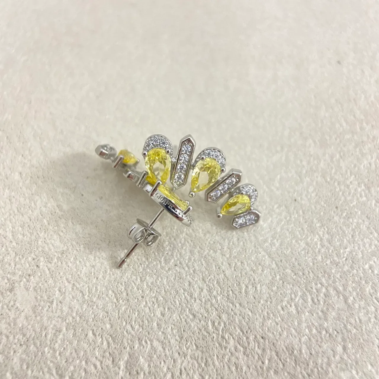 Gold Silver Multi-Tiered Pear-Cut Stone Earrings 3