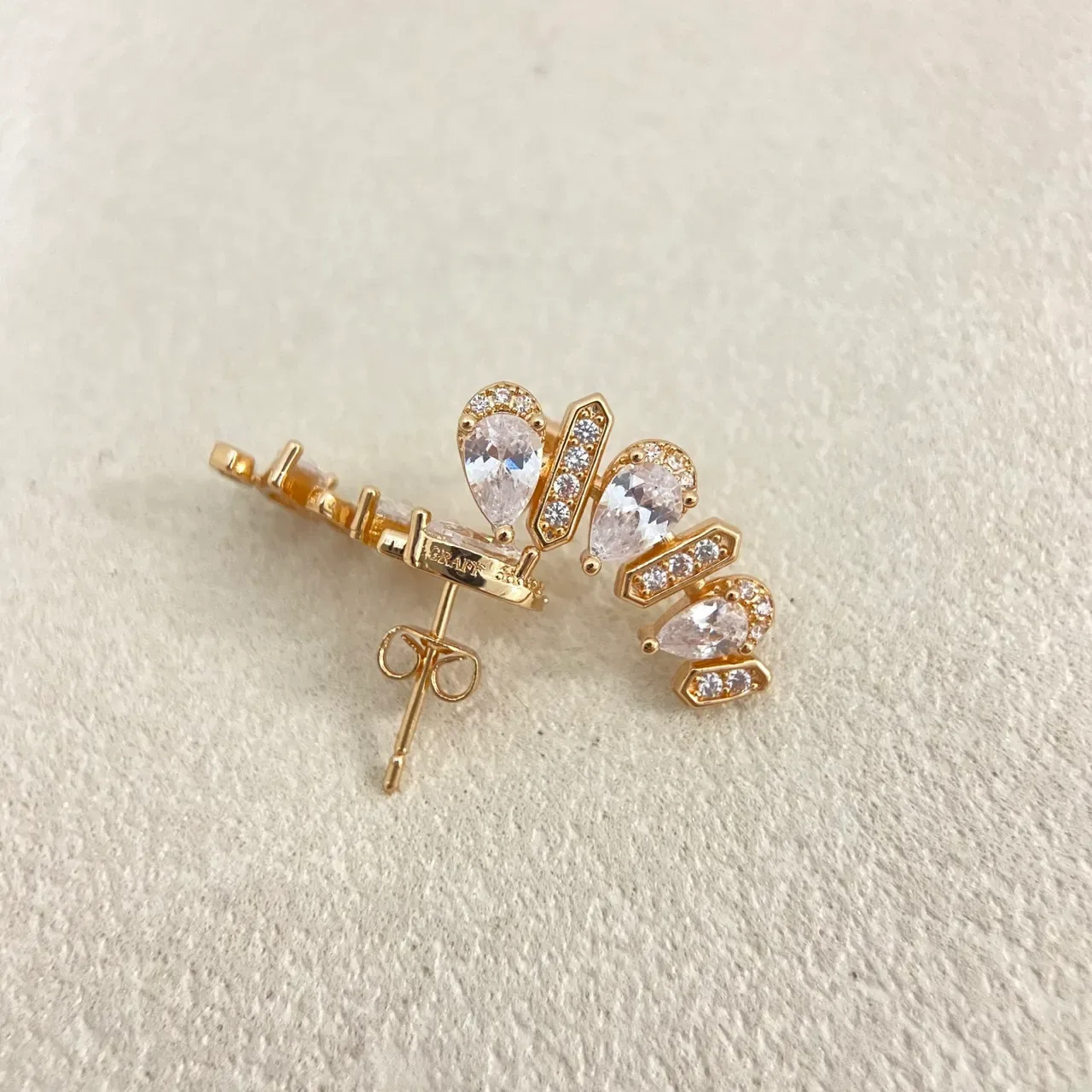 Gold Silver Multi-Tiered Pear-Cut Stone Earrings 4