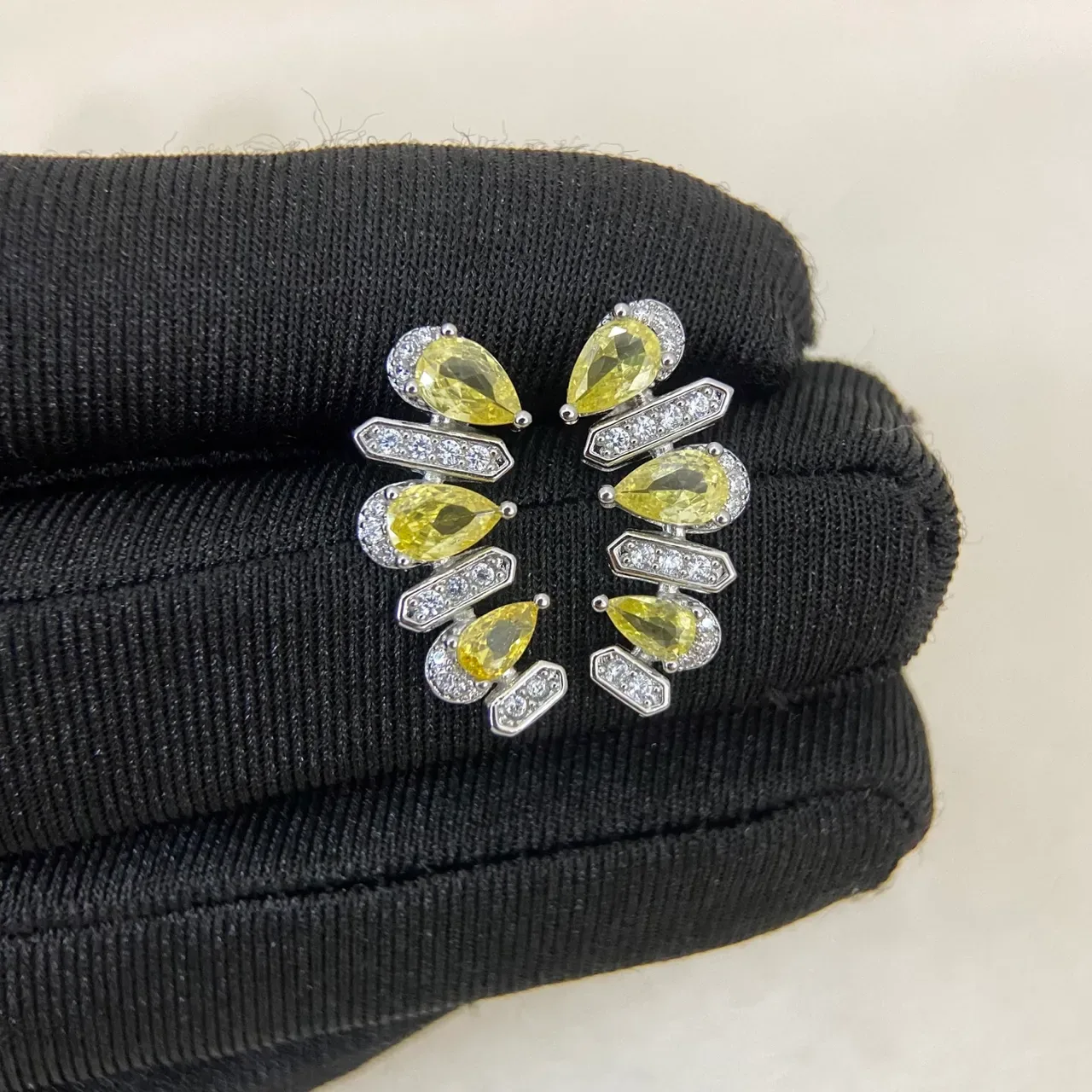Gold Silver Multi-Tiered Pear-Cut Stone Earrings 5