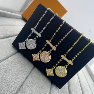 Collier Or Argent Pavé-Set Floral Et Diamant En Forme De Pendentifs Détail Conector Bar-Link