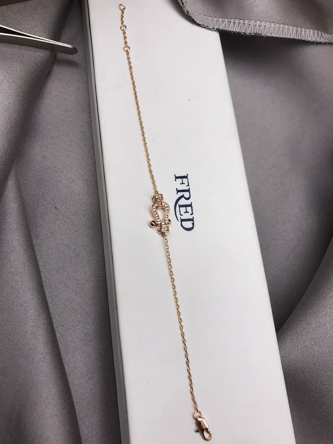 Gold Silver Pavé-Set Horseshoe-Clasp Motif Bracelet 2