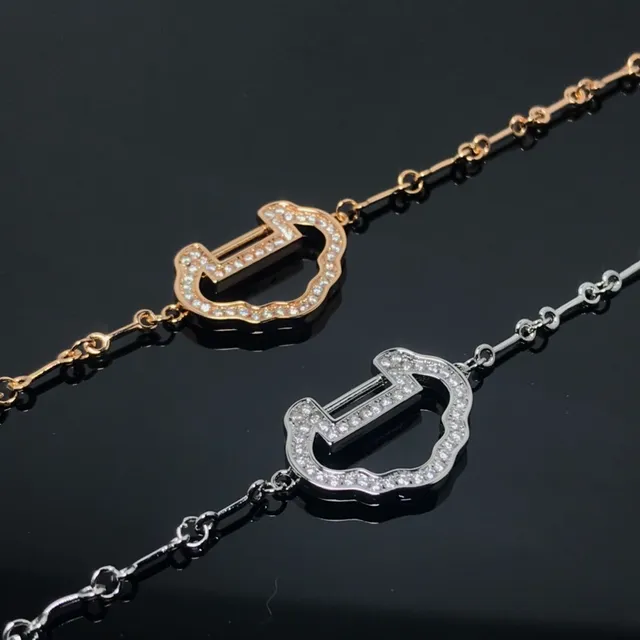 Gold Silver Pavé-Stone Embellished U-Shaped Central Motif Bracelet 2