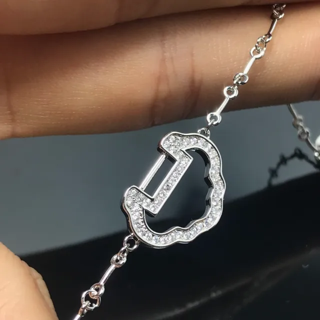 Gold Silver Pavé-Stone Embellished U-Shaped Central Motif Bracelet 3