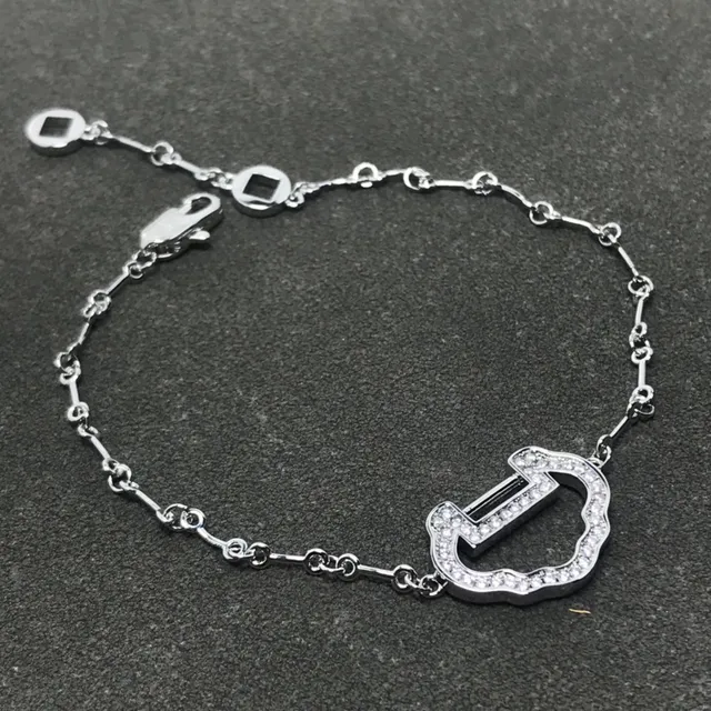 Gold Silver Pavé-Stone Embellished U-Shaped Central Motif Bracelet 4