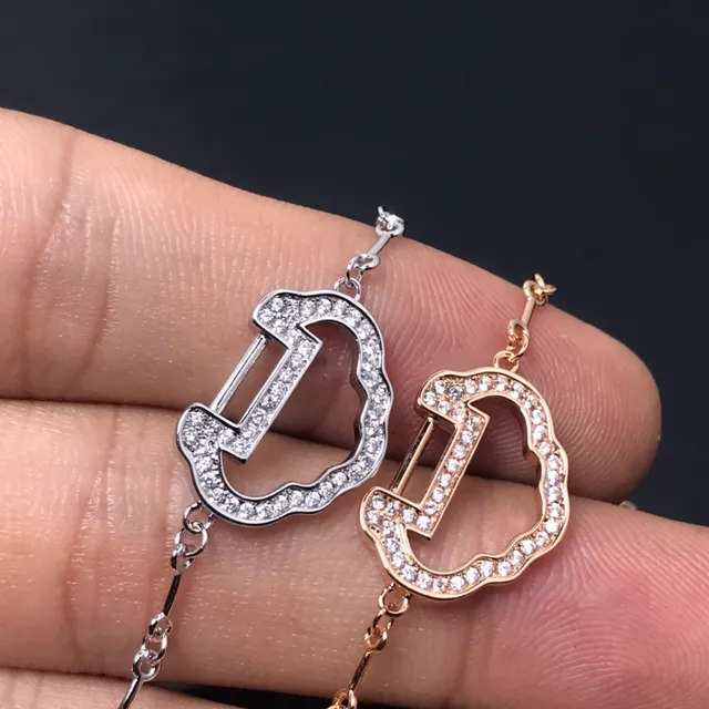 Gold Silver Pavé-Stone Embellished U-Shaped Central Motif Bracelet 5