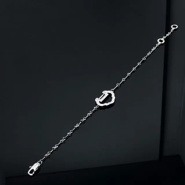 Gold Silver Pavé-Stone Embellished U-Shaped Central Motif Bracelet 6