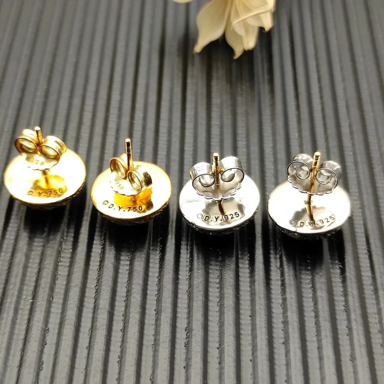 Gold Silver Ribbed Spherical Metallic Earrings 4