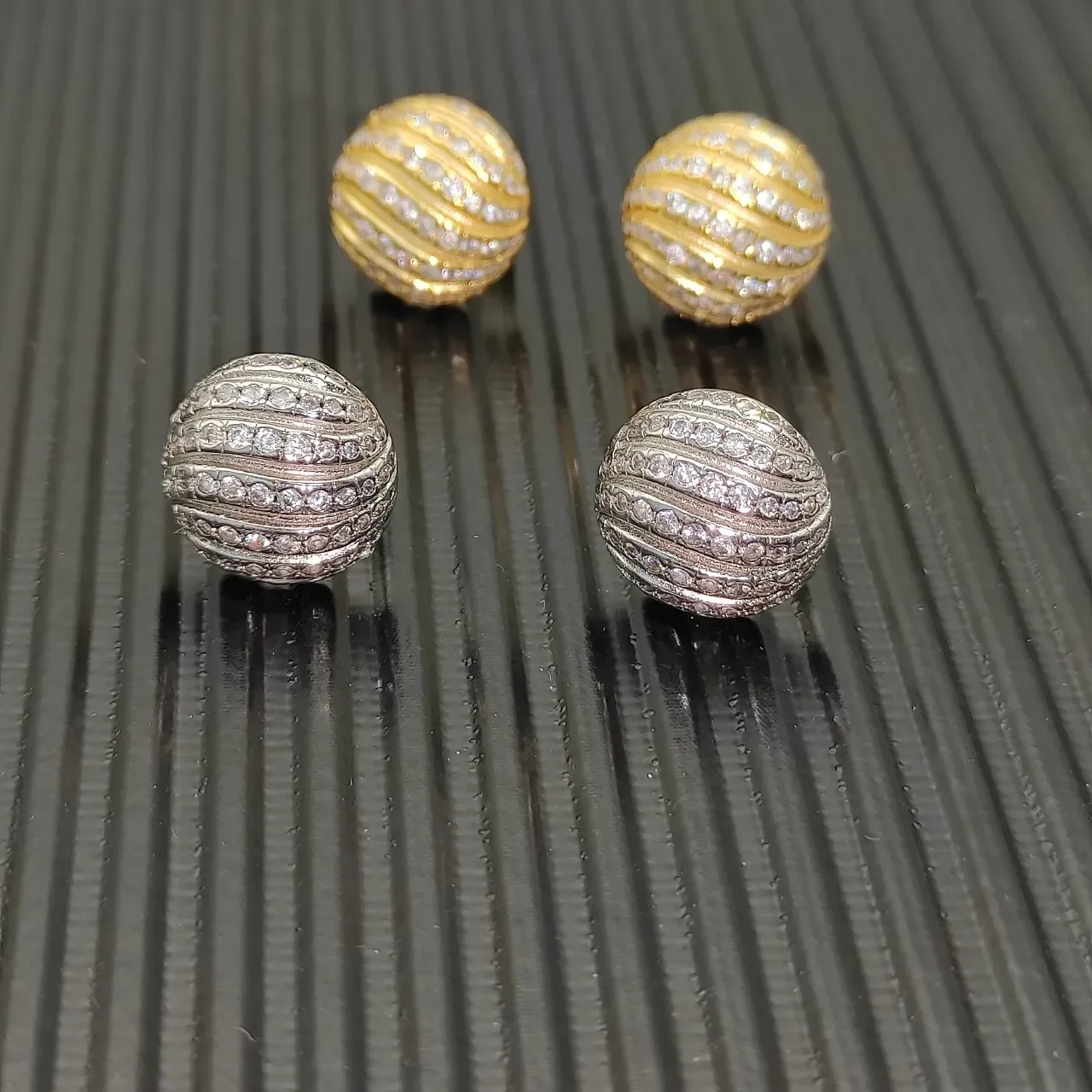Gold Silver Ribbed Spherical Metallic Earrings 9