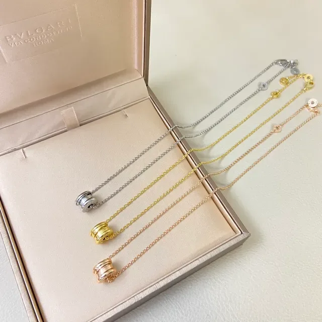 金色银色玫瑰金圆柱桶形吊坠项链 2