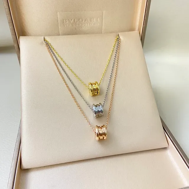 金色银色玫瑰金圆柱桶形吊坠项链 3