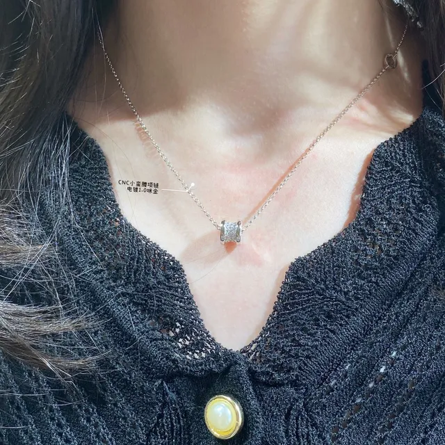 সোনা, রুপা, গোল্ড রোজ Pavé ব্যারেল চার্ম নেকলেস 7