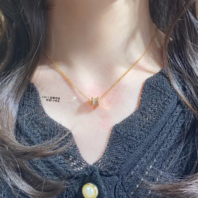 সোনা, রুপা, গোল্ড রোজ Pavé ব্যারেল চার্ম নেকলেস 8