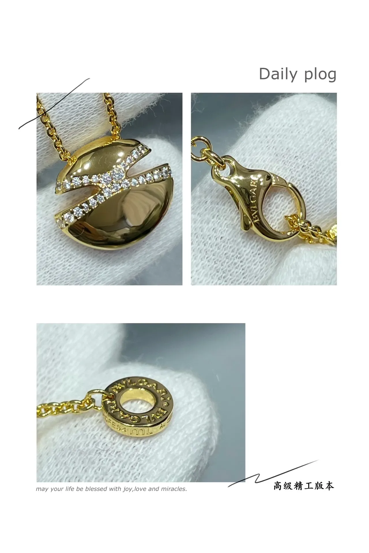 Collier Chaîne de Corde Retorcée Or et Argent Pendentif en Forme de Fève Diamants Pavé 3