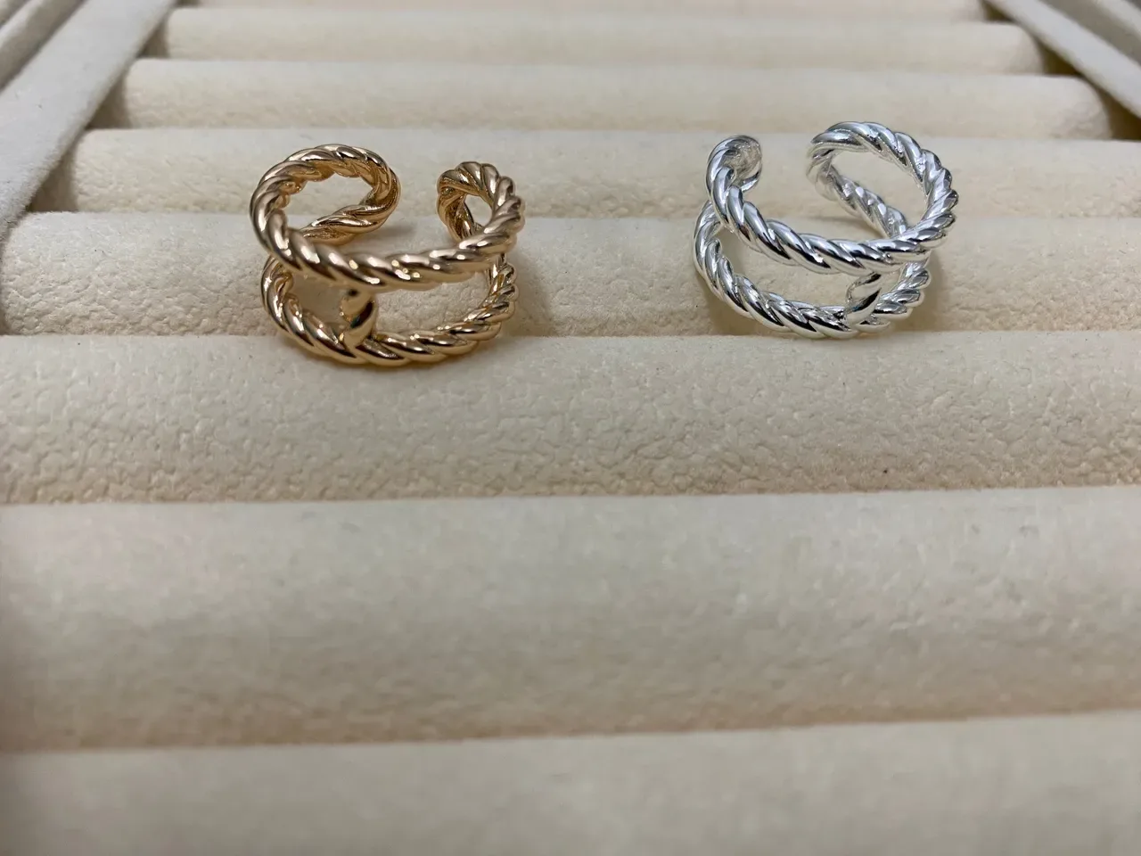 Gold Silver Twisted Rope Open Cuff Ring 4