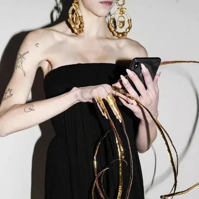 Gold-Tone Bamboo Frame Lock Pendant Earrings 2
